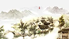 中国风手绘高山流水 页面网页 平面电商 创意素材