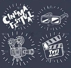 向量电影集。黑白版。孤立在白色背景上。