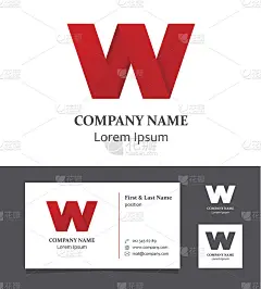 字母W -设计元素与名片-插图