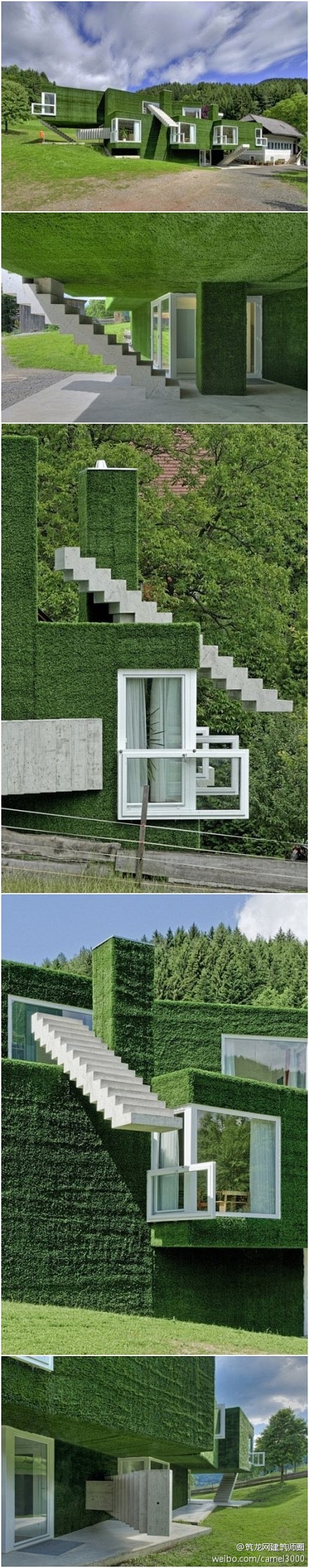 草覆盖的房子,奥地利。
房子的楼梯也是...