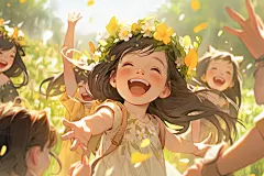 夏令营春游假期孩童郊游插画图片