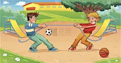 背景,球,休闲活动,绘画插图,性格,夏天,卡通,草,男性,青年人
