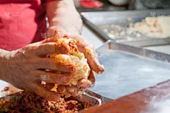 米饭炸肉饼,新的,水平画幅,熟食店,奶酪,塞满了的,开胃酱,肉,工业,部分