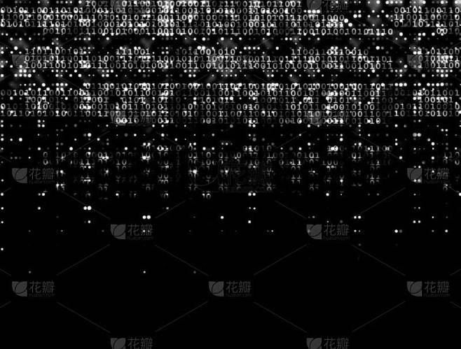 黑底上带有白数字的二进制代码级联数据流