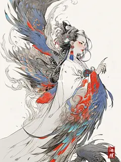 昔日人间妖艳子， 化身精卫展翅蓬