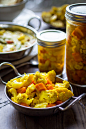A quick and easy refrigerator pickle recipe featuring curried carrots and cauliflower!