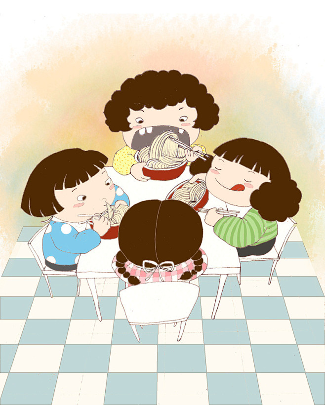 松果子sharon  的插画 吃面吃面