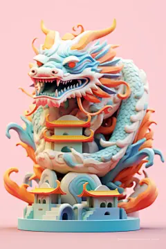 新年传说祥瑞神秘神话东方龙青龙建筑模型
