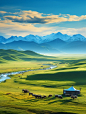 #草原 #美景在这片广袤无垠的草原上，让人沉浸在一片迷人的景色中。蒙古包矗立在远处，给我带来了一种原始而神秘的感觉。蓝天白云洁净明朗，仿佛可以看到无限的可能性。 - 小红书