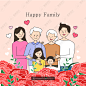 Y338幸福家庭合照花卉康乃馨桃心形Happy-Family-AI矢量插画素材