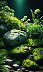 00127-4152420304-instagram photo,Hyperrealism,cinematic,realistic,4K,the rocks are covered with moss,surrounded by some strange green plants and