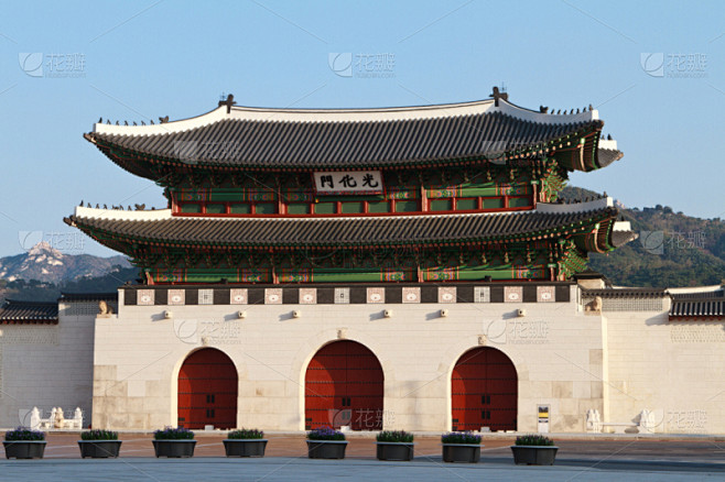 光华门,光化门广场,景福宫,纪念碑,水平画幅,早晨,大门,韩国,著名景点,首尔