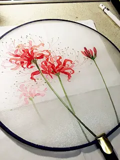 彼岸花团扇-Jessie一颗豆子_水彩,团扇,扇面,花卉,手绘_涂鸦王国插画@北坤人素材