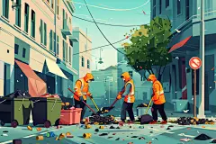 环保扫地环卫工人图片插画