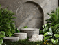 concrete-platform-tropical-forest-product-presentation-cement-wall