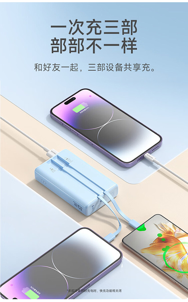 【罗马仕PAC20-272-7111H】罗马仕自带线充电宝20000毫安时大容量22