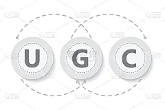 用户生成内容缩写，商业概念背景。UGC用户生成内容。广告组织网站和网络管理应用讨论数字化。矢量图