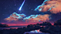 Clouds, Digital Art, Night, Shooting Stars wallpaper preview