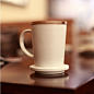 简约白色陶瓷杯 带竹盖星巴克咖啡杯子 亚光马克杯创意办公茶水杯