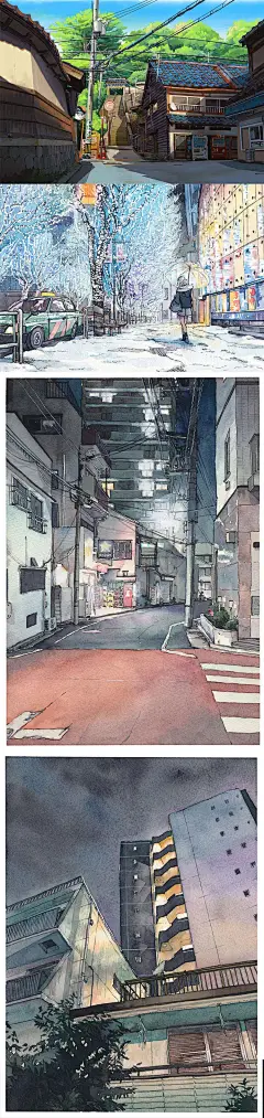 118日韩钢笔淡彩水彩建筑图集作品素材手绘漫画插画临摹森系清新-淘宝网