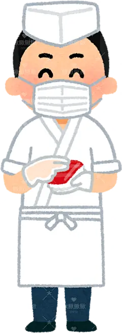一位戴着口罩的寿司厨师sushi_syokunin_man_mask贴纸扁平儿童插画元素卡通免扣png图片素材