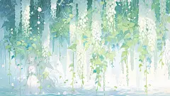 二次元场景     超广角  唯美  浪漫  园林 花园  垂柳  柳叶  