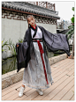 原创中国风水墨情侣汉服古装毕业礼服舞蹈团体演出服大袖套装-淘宝网