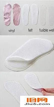 [旧皮革制作精美婴儿凉鞋] 准备工作：一个古老的软皮革制成的钱包、剪刀、刀、粘合剂、缝纫机、大量的毛毡、塑料片、纺织、布花蝴蝶结1、测量孩子脚的长度，切四片皮革,（两只鞋，皮革要一上一下）在切2片纤维布2片毛毡垫、2、在皮革上铺上一层纤维布，上面在放上毡垫，还有一只鞋的2个脚踏垫3、裁剪出2个短的长条皮革，4个较长的长条皮革，根据条的宽度在一只鞋的皮革上切割出4个切口，把裁剪好的皮革条穿过切口，看看鞋子得正面和反面的效果4、丝带花：剪下小圆圈的布，把它们重叠在一起，并在圆心的......