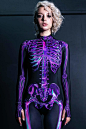 Purple Skeleton Costume : One piece, one style, one way - your way! Put rave in a nutshell in this glam skeleton masterpiece costume designed in amethyst purple and pitch black - with a gentle body-shaping effect, a couple of badass thumb holes on the sle