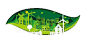 绿色环保手绘太阳单车城市建筑地标镂空剪影插画