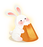 中秋节吃月饼渐变写实插画-吃月饼的兔兔