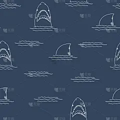 鲨鱼无缝模式，手绘手绘涂鸦鲨鱼，矢量插图