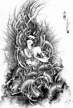 《不静》创意水墨素描画