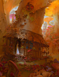 Mushroom, Jiri Horacek : While experimenting with painting more detailed pieces I encountered this lovely scenery deep inside the grand mushroom forest. However, I'm coming back with not more than a glimpse of what I saw. Just imagine those vibrant colors