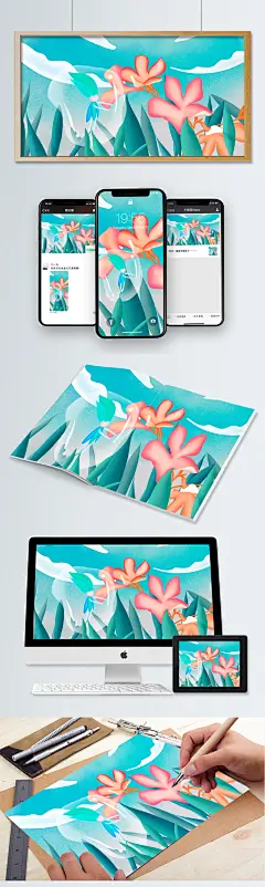 你好八月原创手绘月份插画壁纸