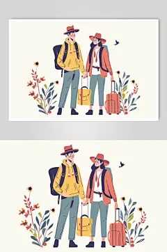 AI数字艺术扁平化夏季旅行旅游人物插画-众图网