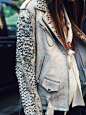 studded denim jacket.