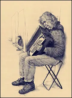 Heikki Leis从满创意的黑白肖像画钢笔手绘作品欣赏