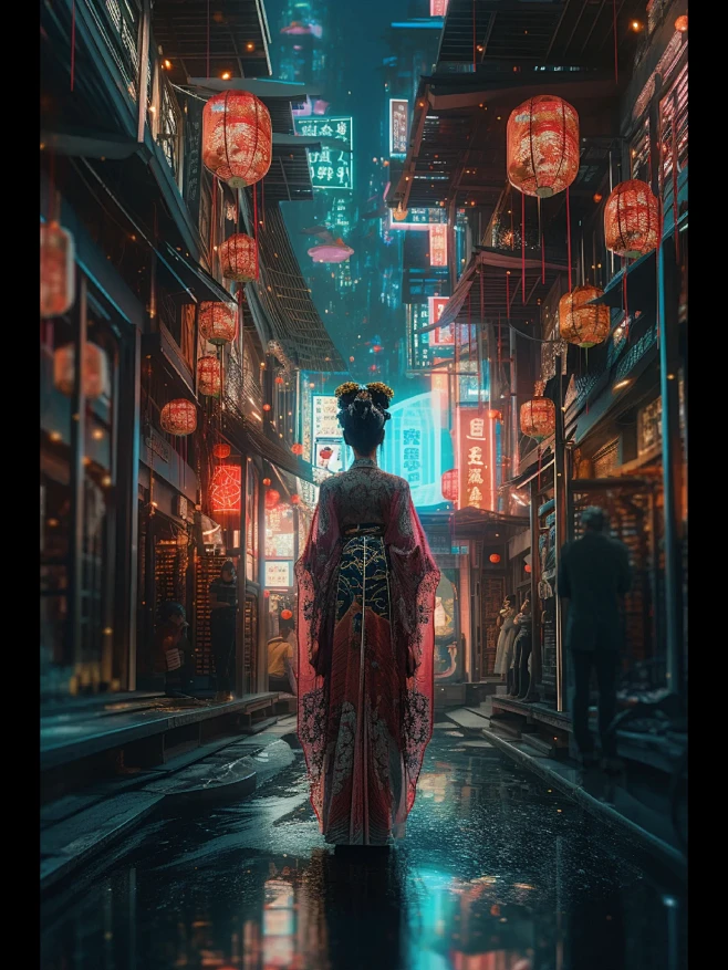 Ai绘画-赛博朋克中国风-026-花瓣网