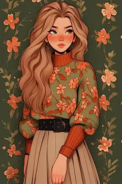 女生  正面 毛衣  卷发