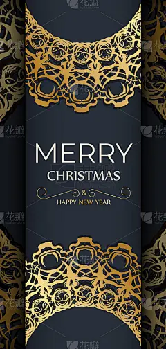 深蓝色豪华金色图案的节日手册《新年快乐》