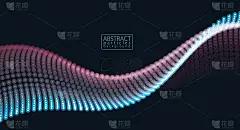 声波，粒子流，运动效应。模糊灯光向量抽象背景。美丽的波状发光点阵列。