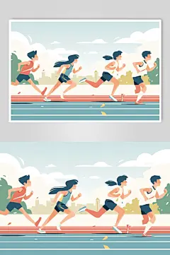 AI数字艺术扁平风校园运动会人物插画