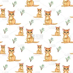 无缝图案与袋鼠。澳洲野生动物，水彩画袋鼠图案，袋鼠背景，澳洲动物图案