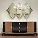 Contemporary style sideboard DUKE from Italian manufacturer BRUNO ZAMPA. Black high gloss lacquer, front doors in natural Canaleto Noce veneer. Hanging mirror with hand carved framed, custom chosen fabric back. More interior solutions: www.baldainamams.lt