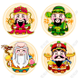 彩色传统卡通手绘新年贺岁神话人物福禄寿喜人物原创新年春节福禄寿海报插画素材下载 - 觅知网