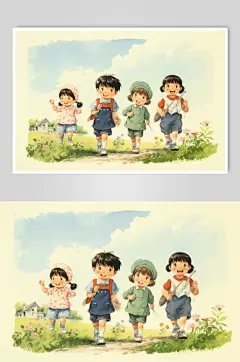 数字艺术学生放假开心过暑假扁平风插画