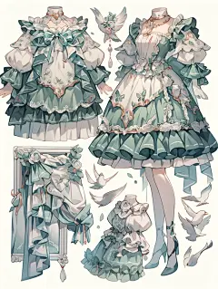洛丽塔｜oc服设连衣裙手帐贴纸插画素材34弹
