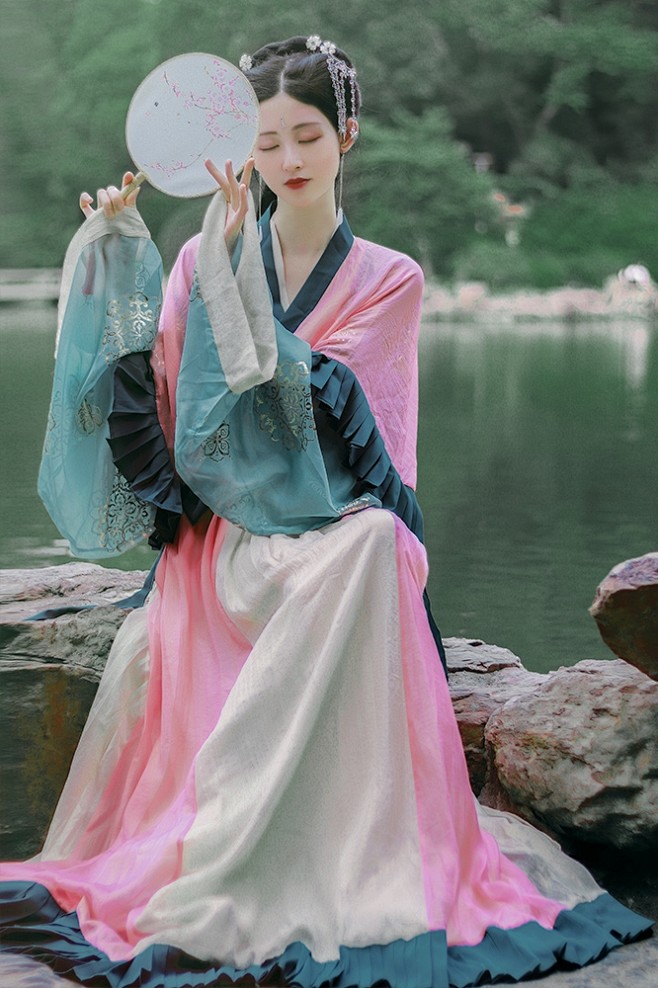 【黛】江南素兮晋制撞色齐腰襦裙半臂夏少女...