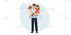 爸爸和儿子在怀里。祝您父亲节快乐。快乐的孩子花时间与他们的父亲。打印